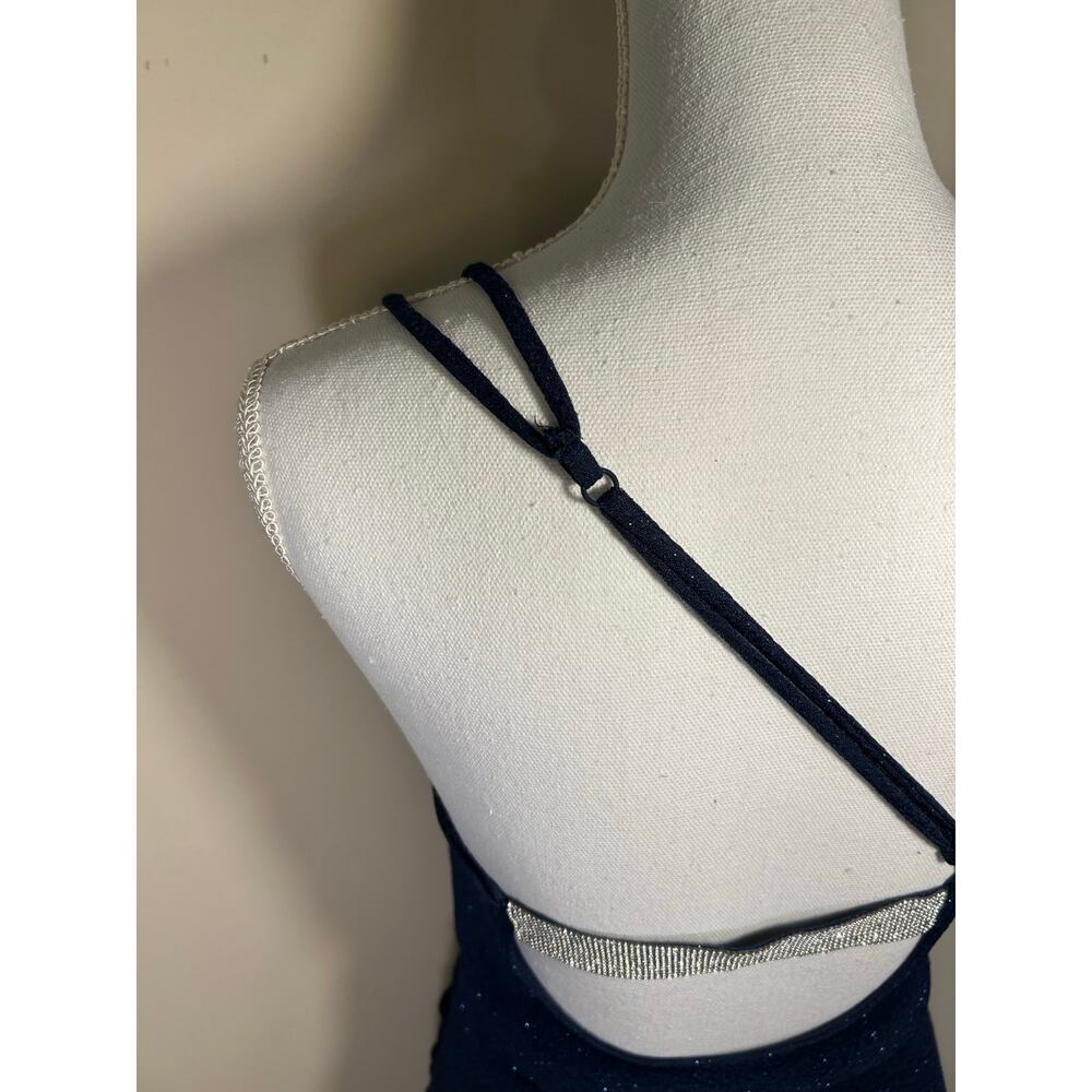Midnight Doll Asymmetrical one-shoulder neckline, Navy Blue Shimmer Dress-Size S - Picture 10 of 13